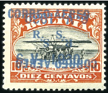 Stamp of Bolivia 1930 10c Vermilion & Black, DOUBLE OVERPRINT, ONE 