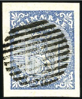 Stamp of Norway » 1st Issue 4Sk blue used with complete 11 bar grid showing mi