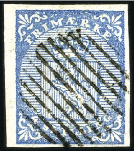 Stamp of Norway » 1st Issue 4Sk blue used with complete 12 bar grid showing pl