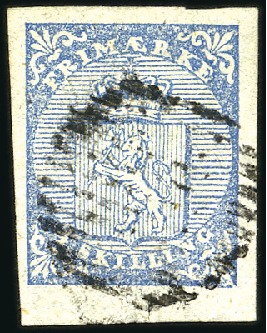 Stamp of Norway » 1st Issue 4Sk blue used with 12 bar grid showing variety: br
