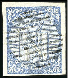 Stamp of Norway » 1st Issue 4Sk blue used with complete 12 bar grid showing va