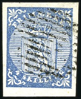 Stamp of Norway » 1st Issue 4Sk blue used with 12 bar grid showing variety: bo