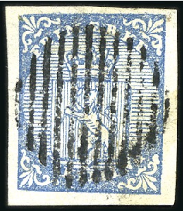 Stamp of Norway » 1st Issue 4Sk blue used with complete 12 bar grid showing ma