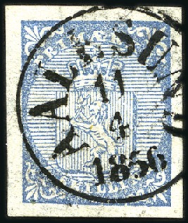 Stamp of Norway » 1st Issue 4Sk blue used with clear, nearly complete ALESUND 