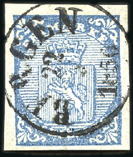 Stamp of Norway » 1st Issue 4Sk blue used with nearly complete 'BERGEN 22..56'