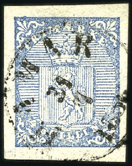 Stamp of Norway » 1st Issue 4Sk blue used with HAMAR 31.7.56 cds showing varie