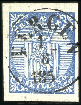 Stamp of Norway » 1st Issue 4Sk blue used with nearly complete & central BERGE