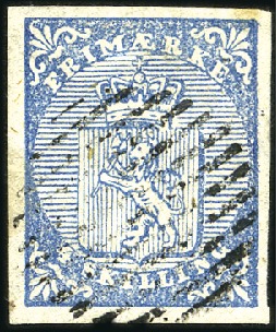 Stamp of Norway » 1st Issue 4Sk blue used with 12 bar grid showing variety: do