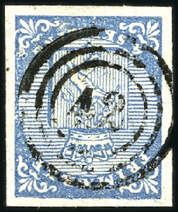 Stamp of Norway » 1st Issue 4Sk blue used with numeral '42' of Christiania sho