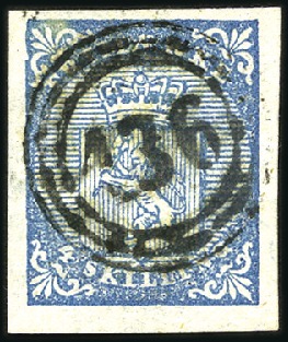 Stamp of Norway » 1st Issue 4Sk blue used with numeral '136' of Honefus showin