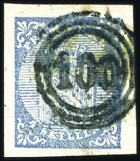 Stamp of Norway » 1st Issue 4Sk blue used with almost complete blue numeral '1