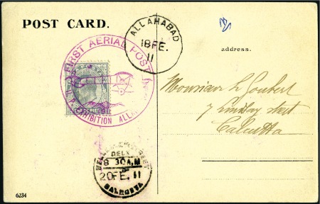 Stamp of India 1911 Allahabad-Naini first aerial flight postcard 
