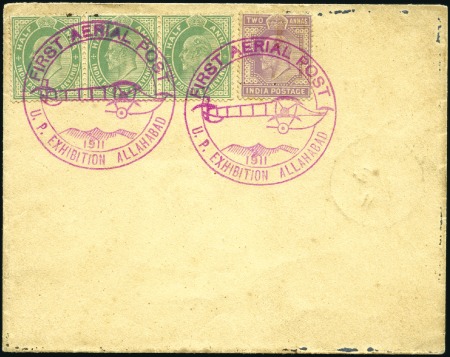 Stamp of India 1911 Allahabad-Naini first aerial flight envelope 