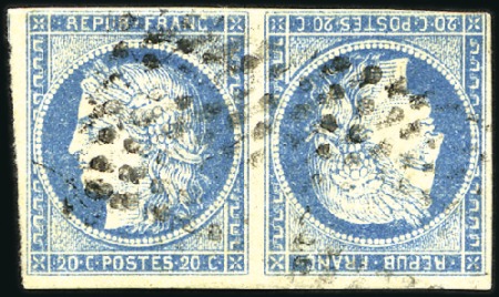 Stamp of Colonies françaises 1871 20c Cérès bleu en paire TETE-BECHE, obl., ami