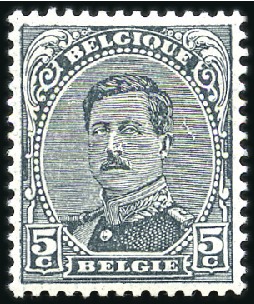 Stamp of Belgium » General issues from 1894 onwards 1915-19 Albert 1er, essai de couleur du 5 centimes