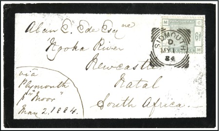 Stamp of Great Britain » 1855-1900 Surface Printed 1884 (May 1) Mourning envelope to NATAL with 1883-
