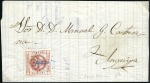 Stamp of Peru » Collections and Large Lots 1858-61 1 peseta Reds, great lot of 9 covers incl.