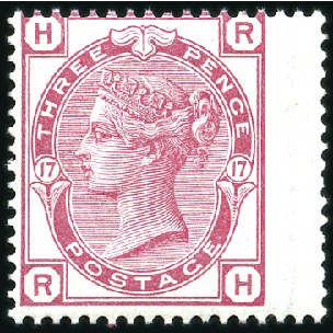 Stamp of Great Britain » 1855-1900 Surface Printed 1873-80 3d Rose pl.17 right wing marginal, mint nh