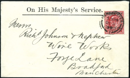 Stamp of Great Britain » Officials ADMIRALTY: 1903 (Oct 30) OHMS envelope sent locall