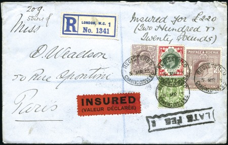 Stamp of Great Britain » King Edward VII 1913 (Mar 5) Envelope sent registered insured (val