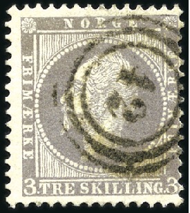 Stamp of Norway 3Sk with numeral '42' of Christiania, sign. RUWO