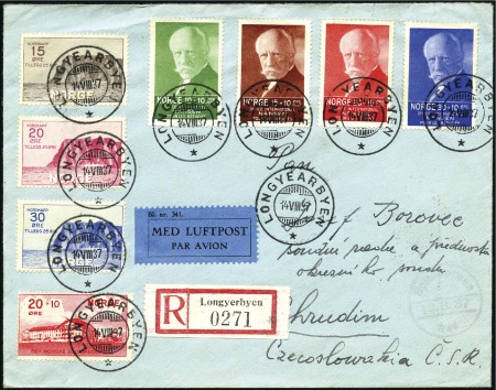 Stamp of Norway » Spitzbergen 1937 Registered airmail envelope franked 1930 1st 