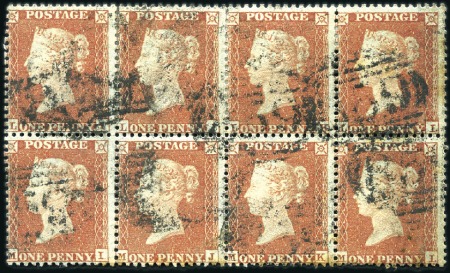 Stamp of Great Britain » 1854-70 Perforated Line Engraved 1855 1d Red-Brown pl.R4 LI/ML block of eight with 