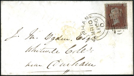 Stamp of Great Britain » 1854-70 Perforated Line Engraved 1855 1d Red-Brown pl.24 BE tied on 1856 (Mar 10) e