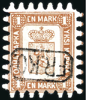 Stamp of Finland 1866-67 1Mk rouletted C3 (long perfs) used with bo