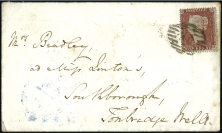 Stamp of Great Britain » 1854-70 Perforated Line Engraved 1854 1d Red-Brown pl.170 QB tied to envelope by Lo