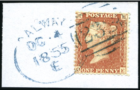 Stamp of Great Britain » 1854-70 Perforated Line Engraved 1855 1d Red-Brown pl.17 OE tied to piece by blue G