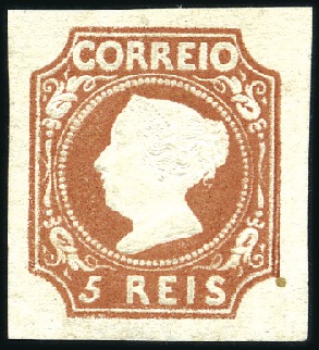 Stamp of Portugal 1853 Queen Maria II, 5r reddish brown, unused, lar