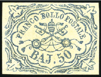 Stamp of Italian States » Papal States 1852 50b Blue, mint large part gum, white margins 