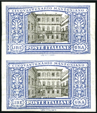 Stamp of Italy 1923 Manzoni 1L in vertical pair showing variety: 