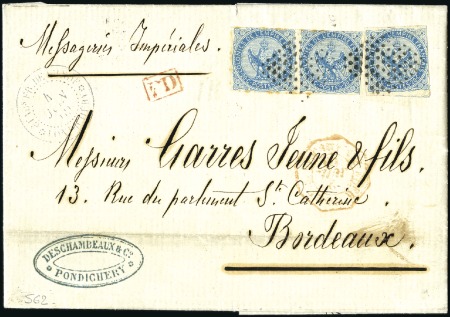 Stamp of Colonies françaises » Inde 1862-1873, Groupe de 4 lettres (deux préphila) et 