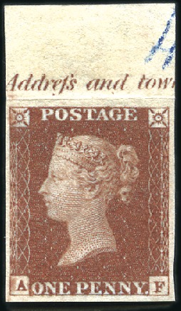 Stamp of Great Britain » 1841 1d Red Plate 43 AF IMPRIMATUR with sheet margin at top an