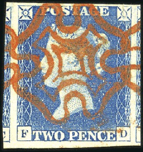 Stamp of Great Britain » 1840 2d Blue (ordered by plate number) Plate 1 FD with fine to huge margins (showing two 