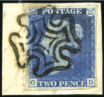 Stamp of Great Britain » 1840 2d Blue (ordered by plate number) Plate 1 GD with fine to very good margins, tied on
