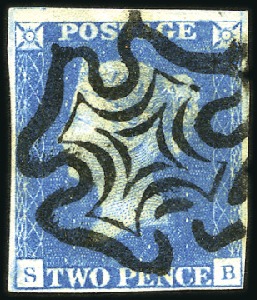 Stamp of Great Britain » 1840 2d Blue (ordered by plate number) Plate 2 SB pale blue with fine to large margins, c