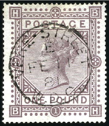 Stamp of Great Britain » 1855-1900 Surface Printed 1867-83 £1 Brown-Lilac pl.1 BH with very fine Vere