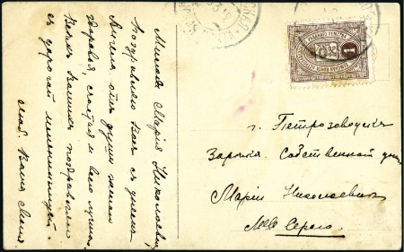 Stamp of Russia » Zemstvos PETROZAVODSK: 1914 Postcard to Karyupol franked by