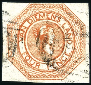 Stamp of Australia » Tasmania 1853 Courier 4d Orange pl.2, with just touching (a