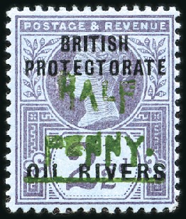 Stamp of Nigerias » Niger Coast Protectorate 1893 Old Calabar provisional 1/2d on 2 1/2d (green