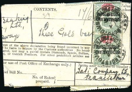 Stamp of Bechuanaland » British Bechuanaland 1914 (Aug 6) Parcel card piece with seven 1888 2s 