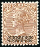 Stamp of Australia » New South Wales 1899 9d on 10d Dull Brown with double surcharge va