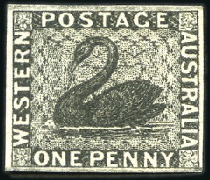 Stamp of Australia » Western Australia 1854 1d Black with good even margins, unused with 