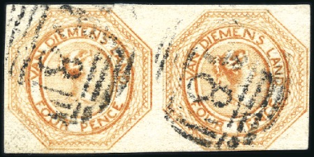 Stamp of Australia » Tasmania 1853 Courier 8d pl.1 horizontal pair with very clo