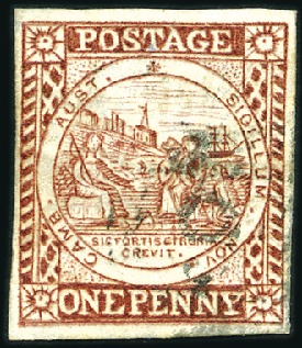 Stamp of Australia » New South Wales 1850 1d Dull Carmine on toned white/yellowish pape