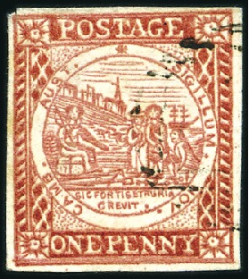 Stamp of Australia » New South Wales 1850 1d Carmine on laid paper with variety "no tre