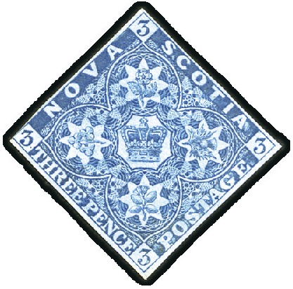 Stamp of Canada » Nova Scotia 1851-60 3d Pale Dull Blue on bluish paper, just to